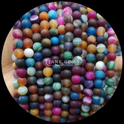 प्राकृतिक रत्न विभिन्न बैंडिंग Agate Frosted गोल Agate ढीला मोती स्ट्रैंड्स अपने हार संग्रह के लिए सही अतिरिक्त