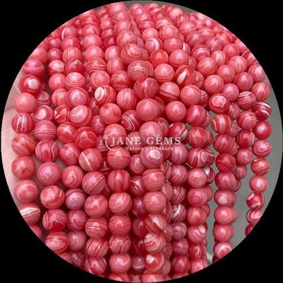 गोल आकार के रत्न मोती प्राकृतिक रत्न मोती पॉलिश रोडोनाइट लचीला मोती स्ट्रैंड्स उत्तम आभूषण संग्रह के लिए